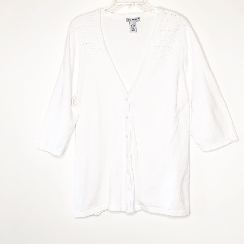 Catherines White Button-Front Lightweight Cardigan